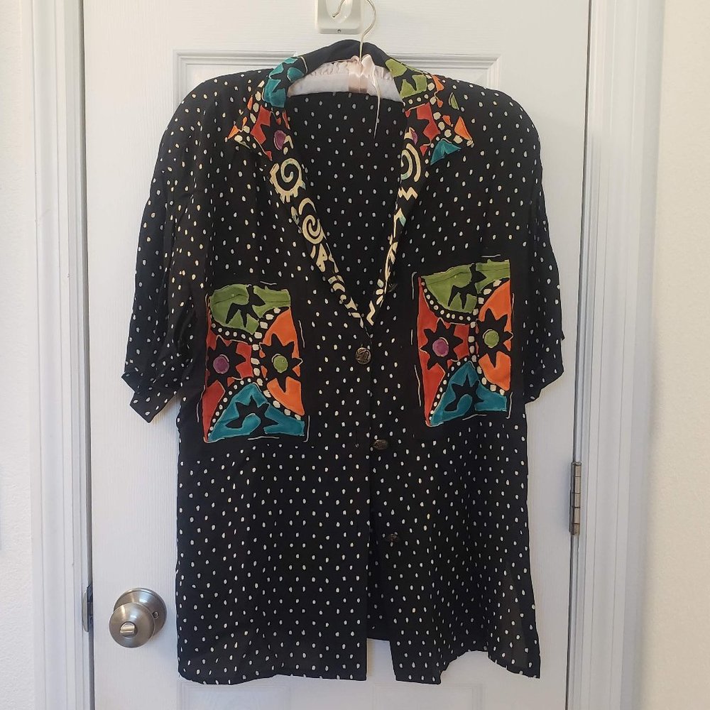 Vintage Polka Dot Patterned Button Down Top - image 1